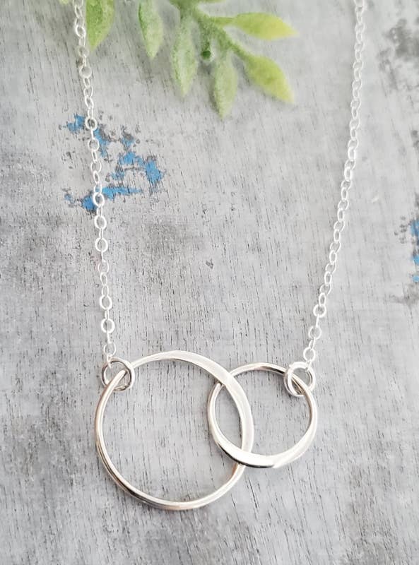 Two Intertwined Circle Sideways Necklace - Sterling Silver: 18"