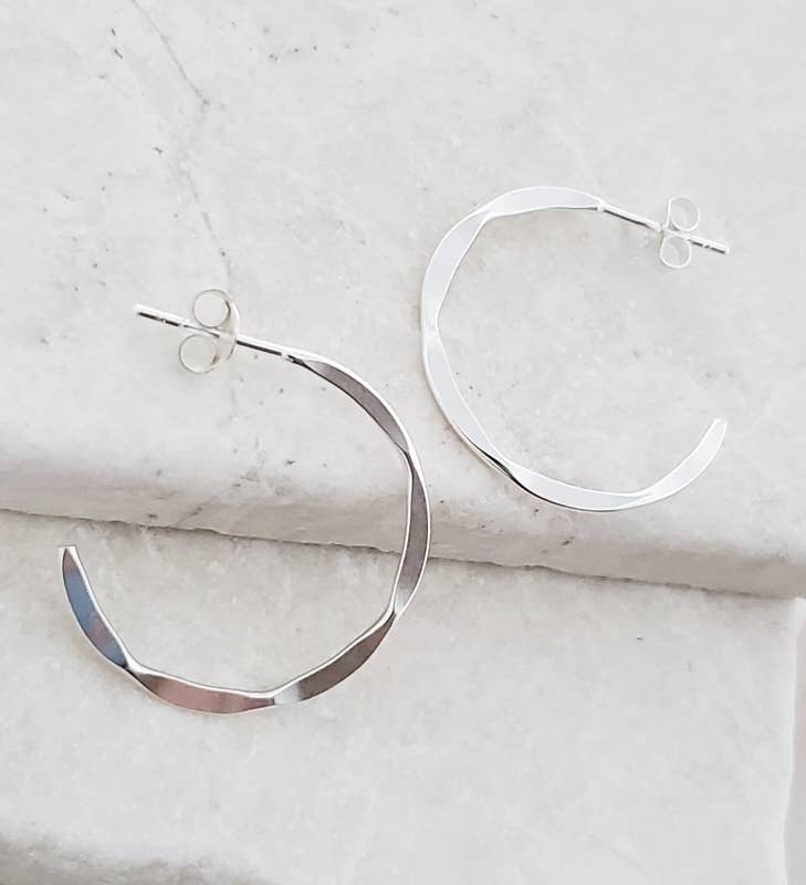 Silver Hammered Hoops Earrings