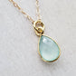 Gold Teardrop Aqua Chalcedony Necklace