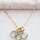 Gold Gemstone Cluster Trio Necklace - Aqua Chalcedony: 18"