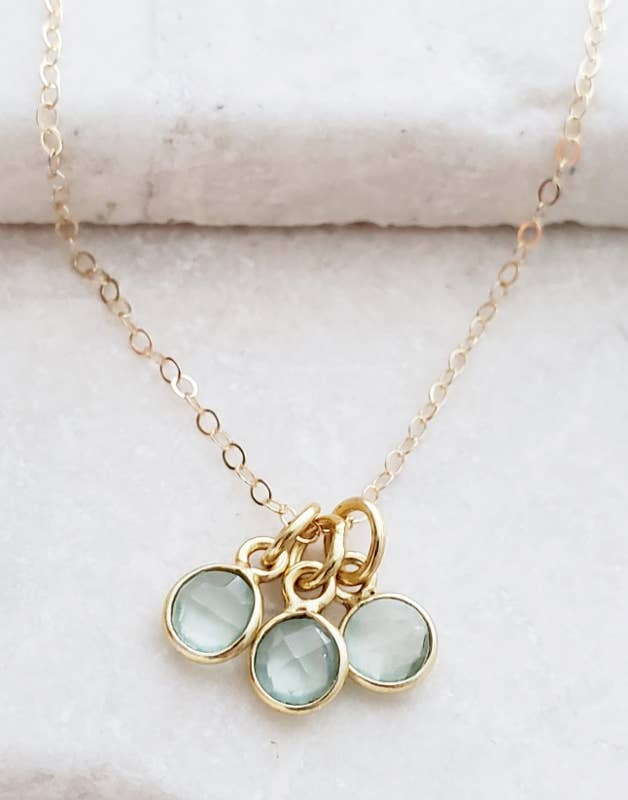 Gold Gemstone Cluster Trio Necklace - Aqua Chalcedony: 18"