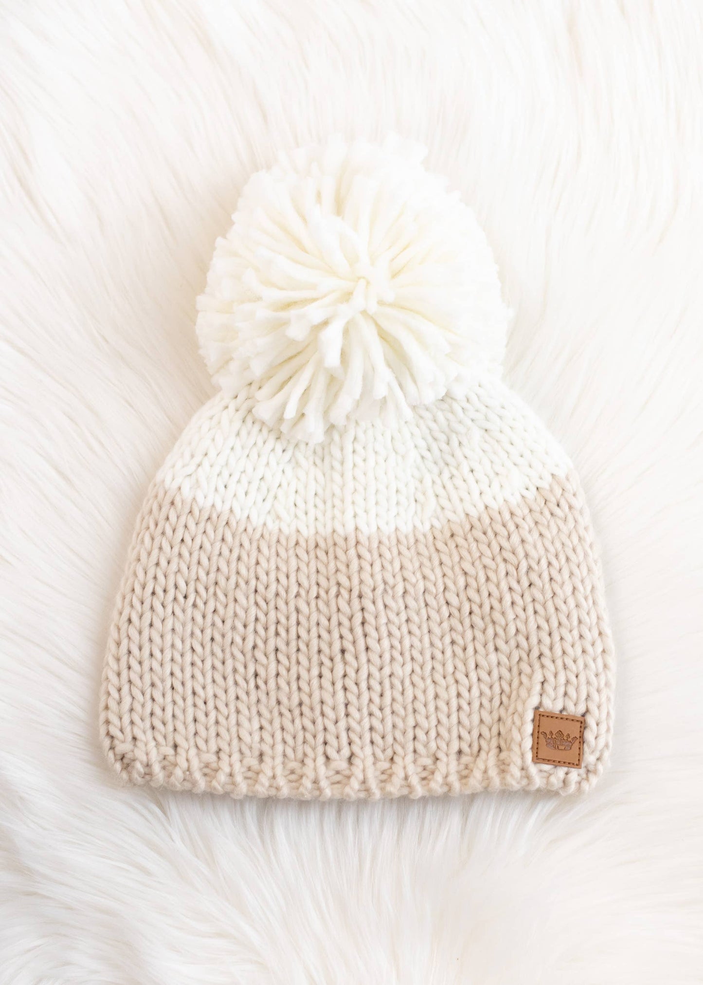 Beige & Off White Color Black Pom Hat