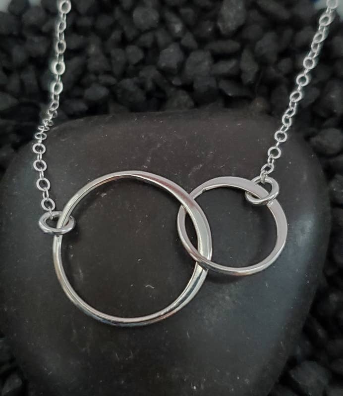 Two Intertwined Circle Sideways Necklace - Sterling Silver: 18"