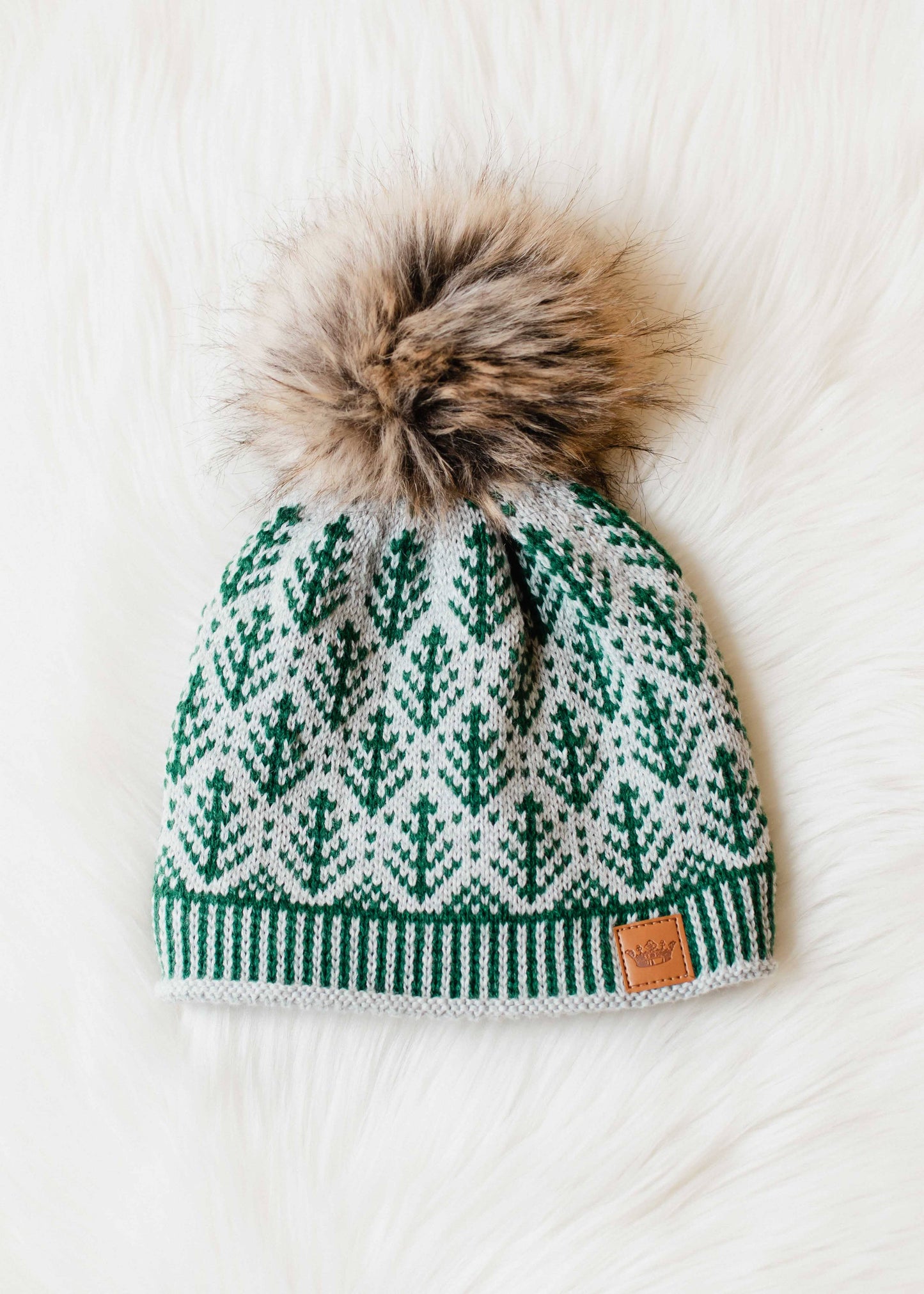 Gray w/ Green Tree Pattern Pom Hat