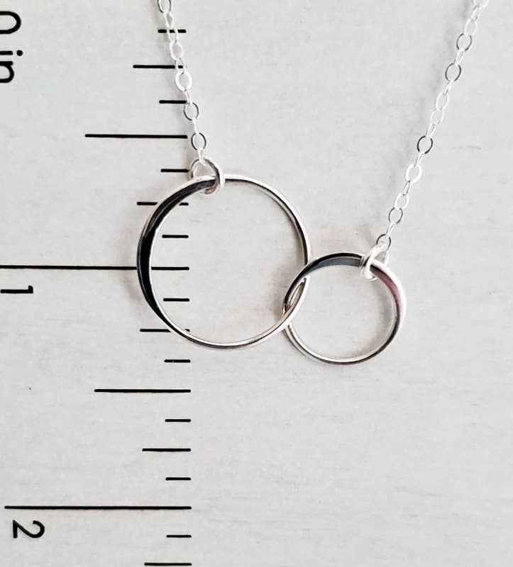 Two Intertwined Circle Sideways Necklace - Sterling Silver: 18"