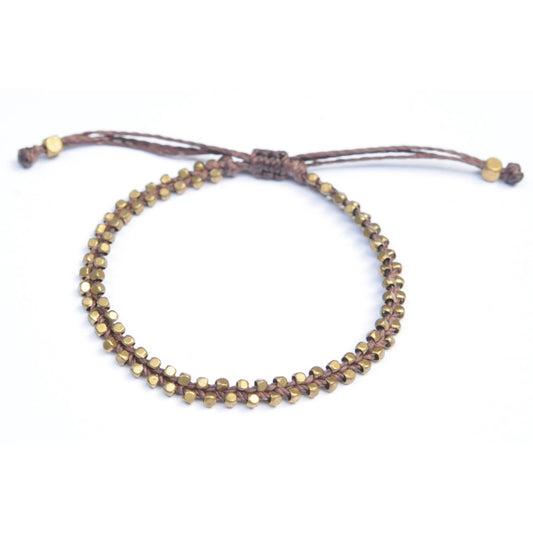 Delicate Thread Bracelets, in Brass with Purple Thread