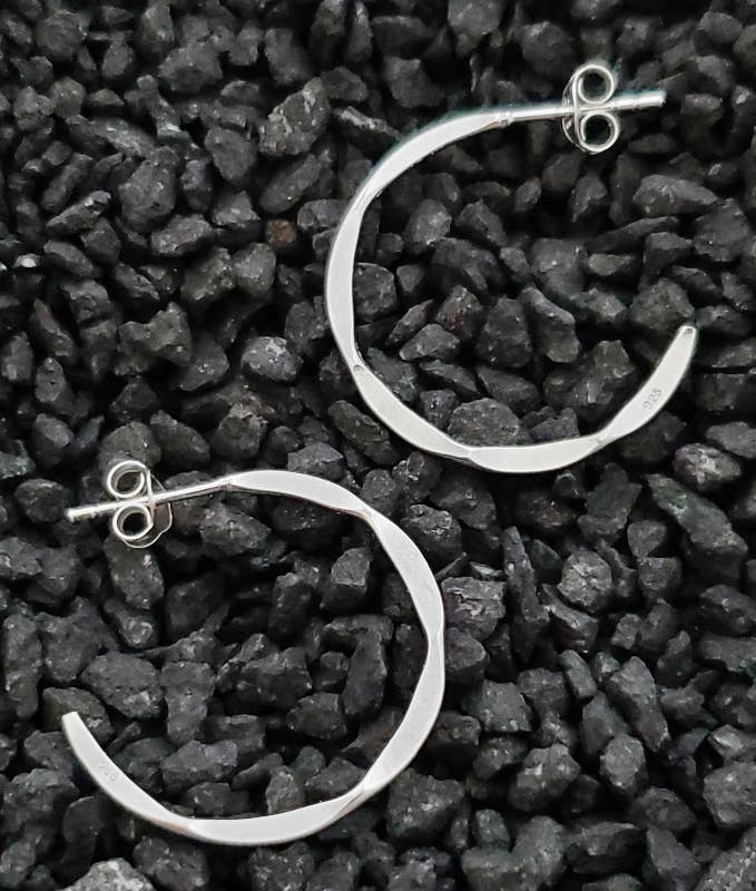 Silver Hammered Hoops Earrings