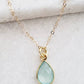 Gold Teardrop Aqua Chalcedony Necklace