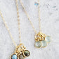 Gold Gemstone Cluster Trio Necklace - Aqua Chalcedony: 18"