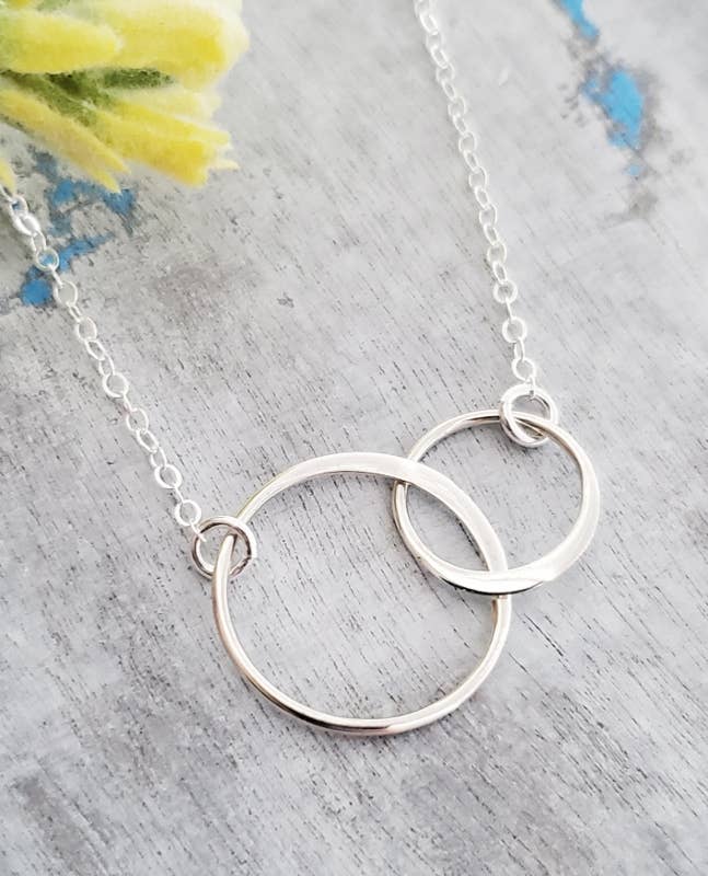 Two Intertwined Circle Sideways Necklace - Sterling Silver: 18"