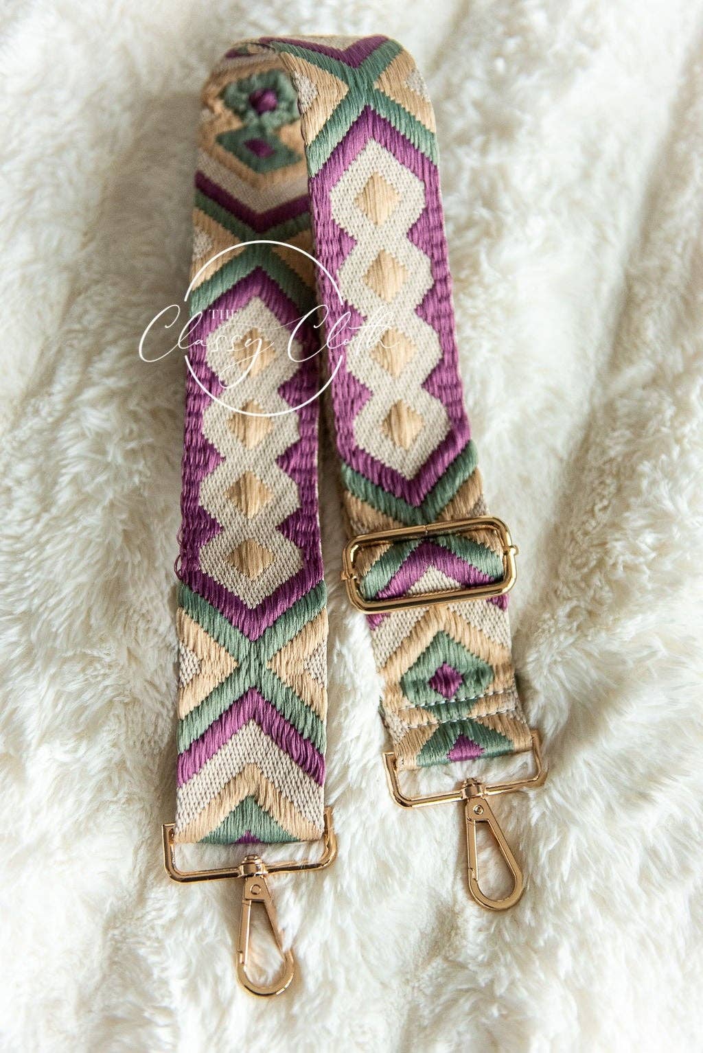 Crossbody Guitar Strap - Wine & Olive in Geo Print