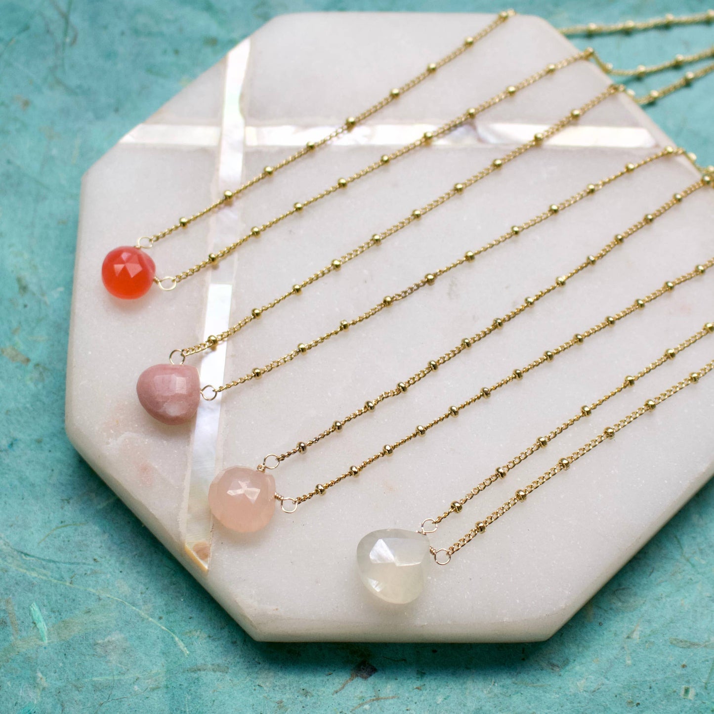 Dainty Semi-Precious Necklace, in Pink Chalcedony