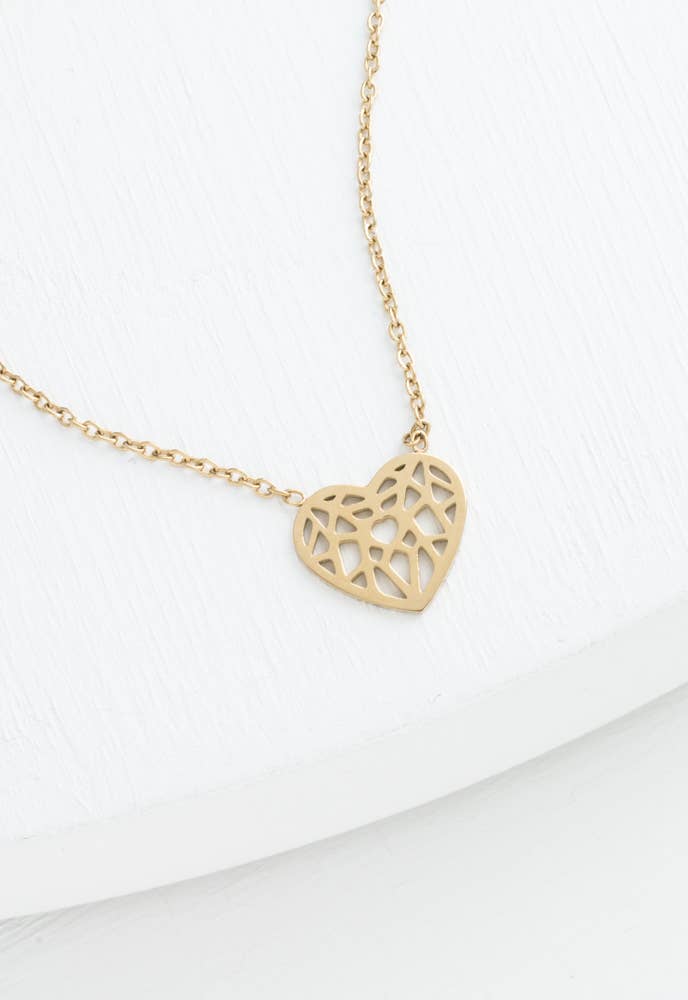 Gold Cutout Heart Pendant Necklace