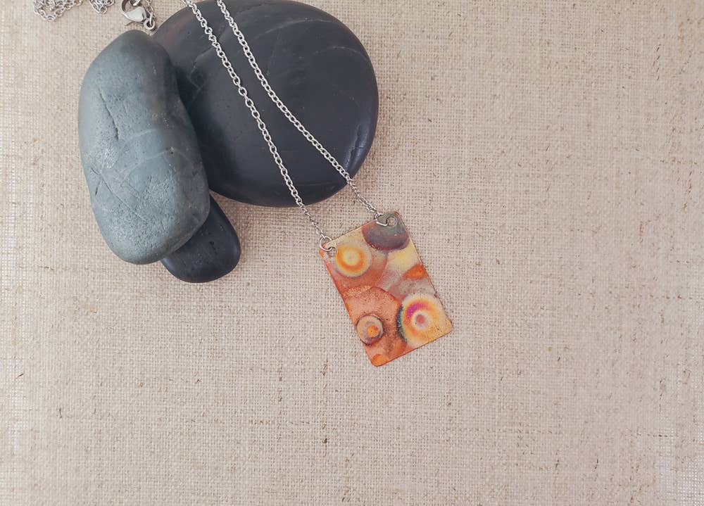 Short "Flame Paint" Copper Rectangle Necklace