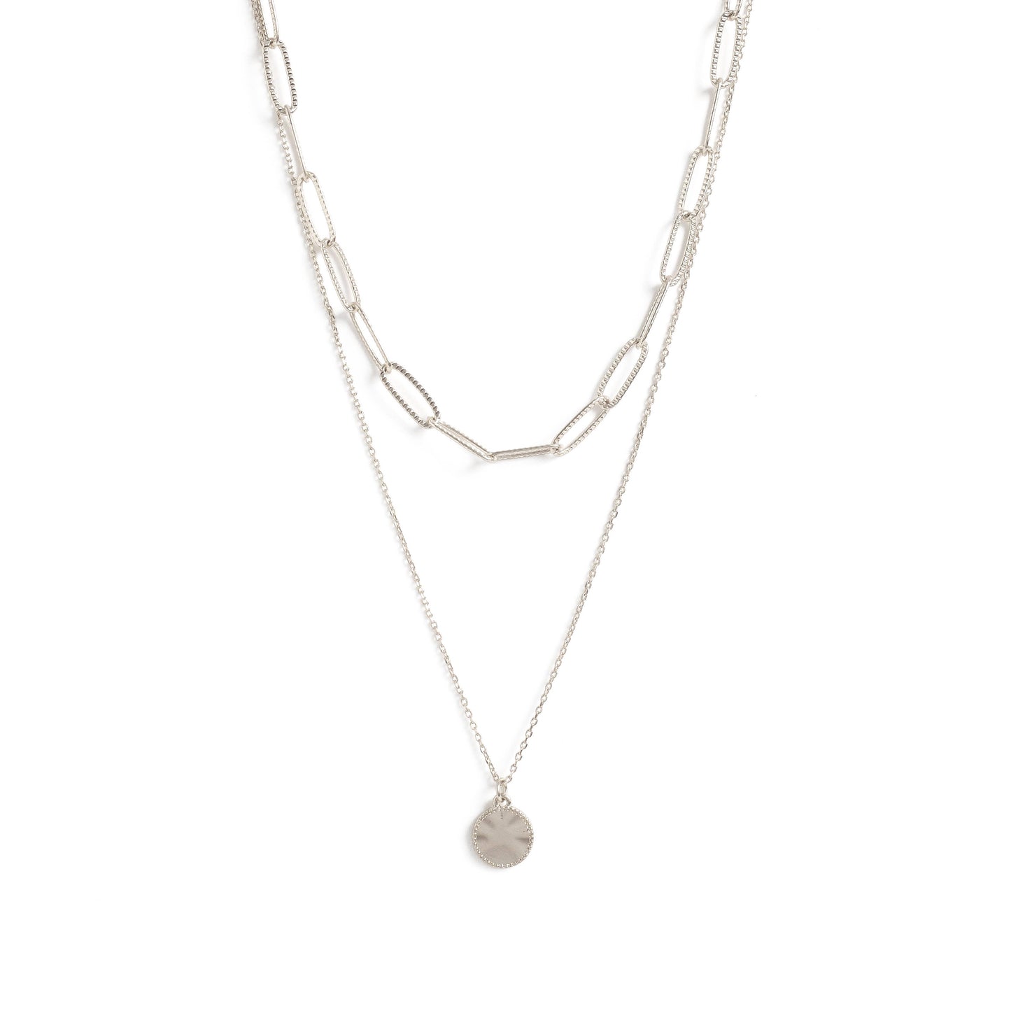 Double layer Necklace with Pendant - in Silver