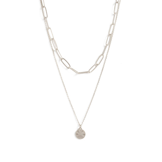 Double layer Necklace with Pendant - in Silver