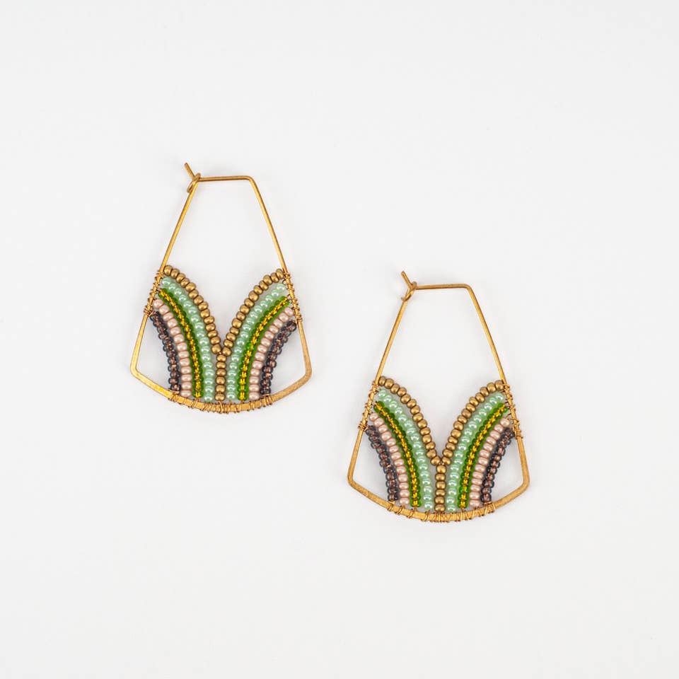 Wellspring Beaded Hoop Earrings in Wood Fern