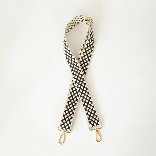 Guitar Style Strap - Woven Black & Cream Dot