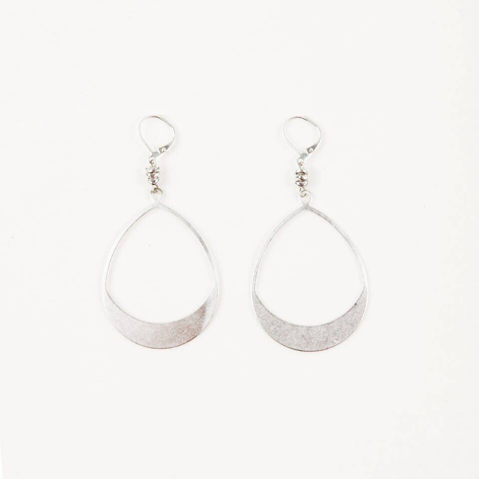 Large Teardrop Hoop Earrings in Silver