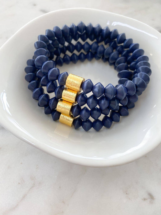 Natural Wood Saucer 8 mm Bracelet, in Navy Blue