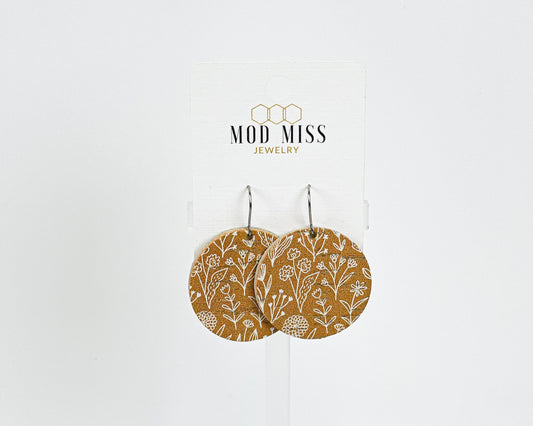 Cork+Leather Round Earring "White Meadows''