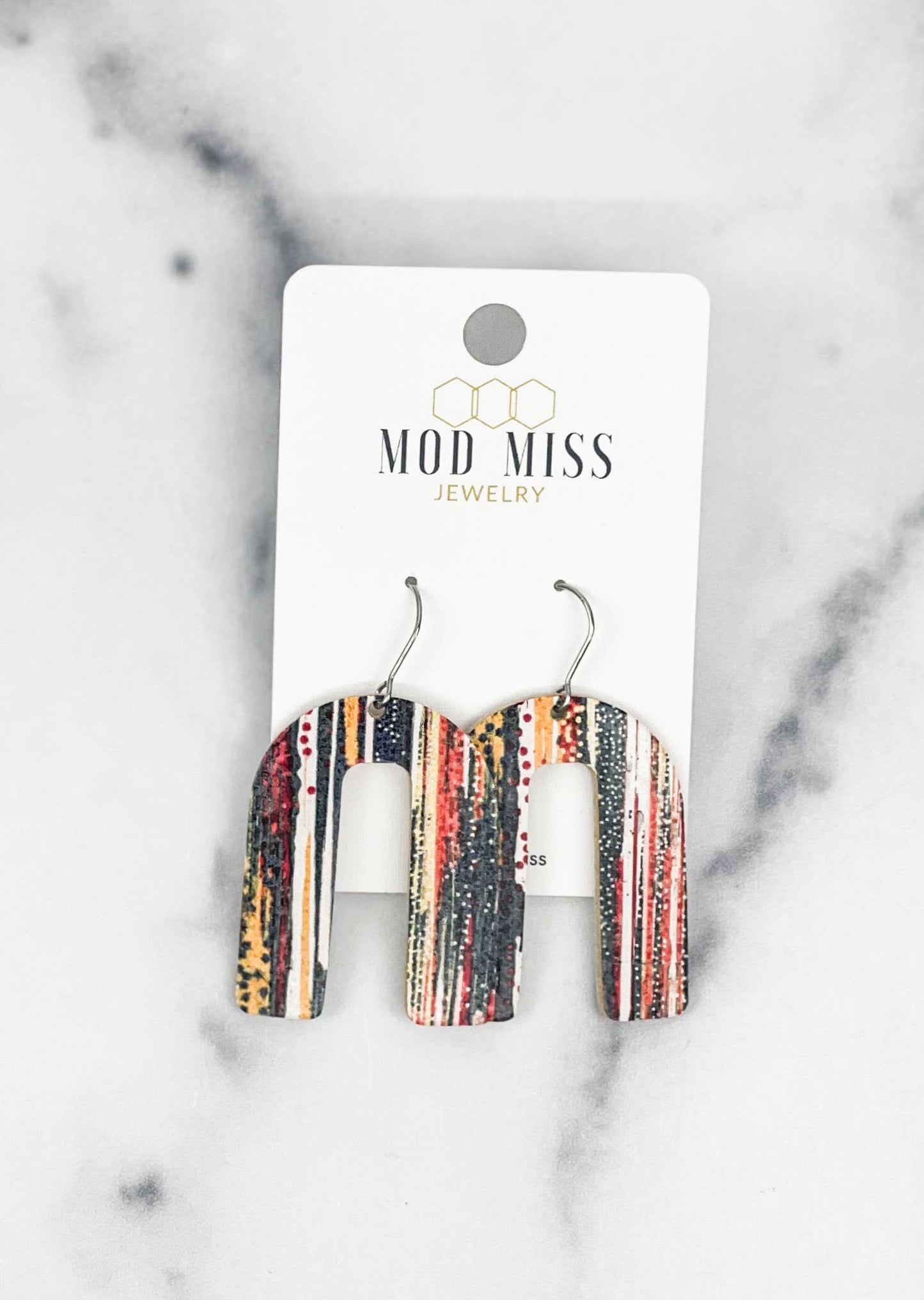 Cork+Leather Arch Earring "Autumn Splash"