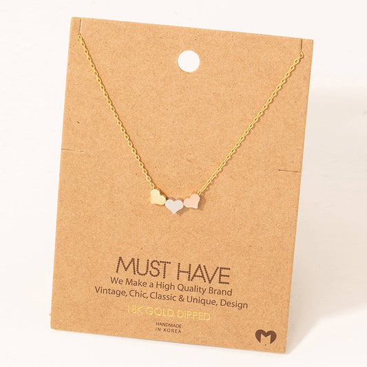 Three Tone Dainty Hearts Necklace