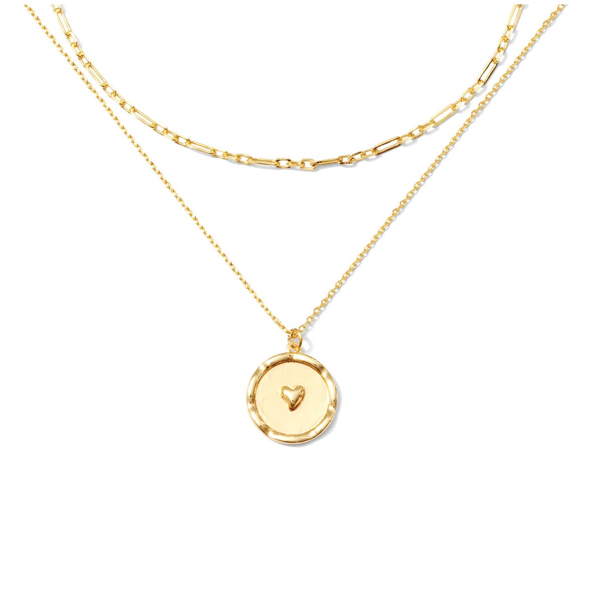 Double Layer Round Heart Necklace, in Gold