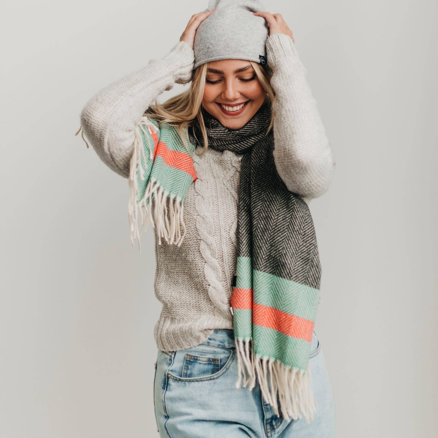 Kennedy Striped Scarf, Grey