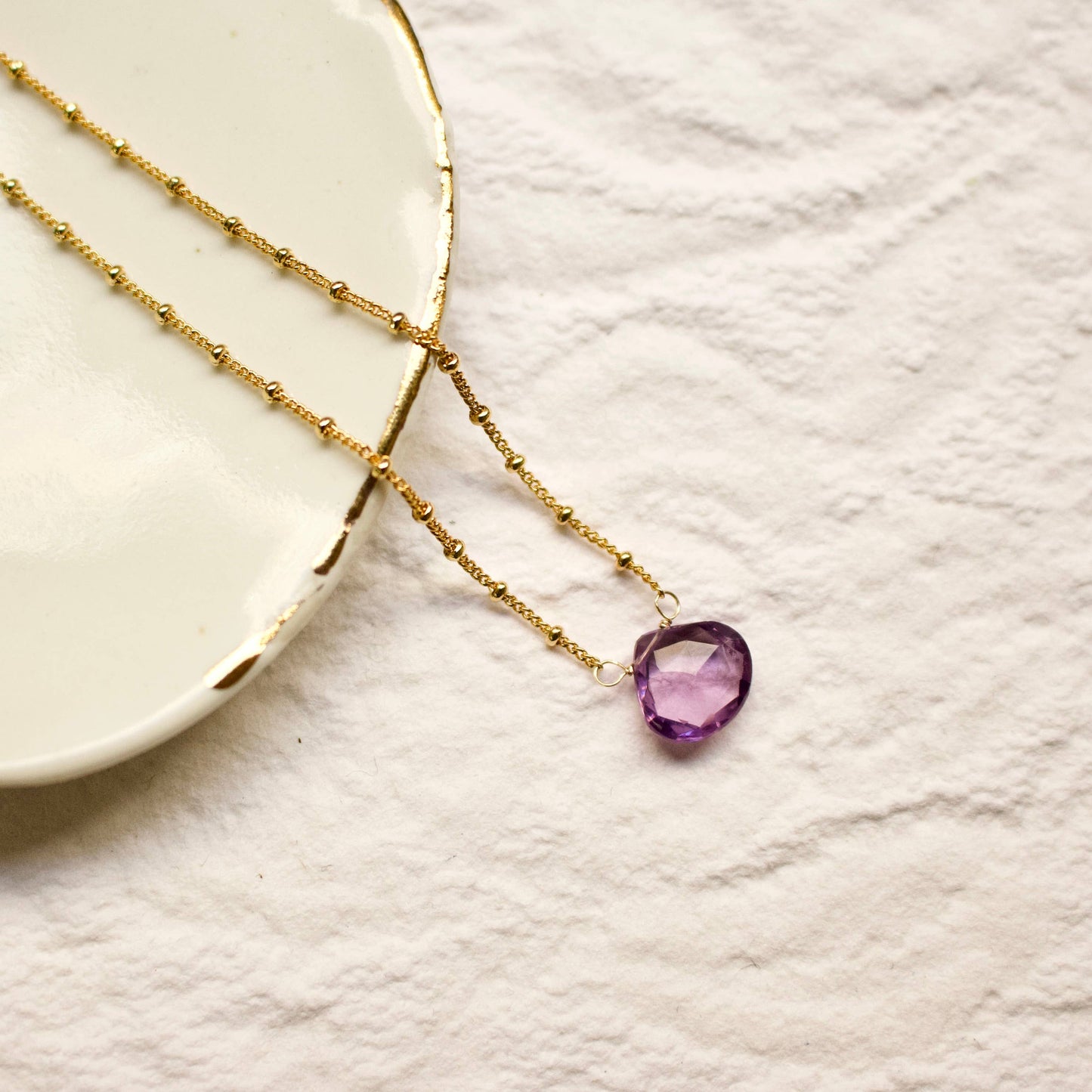 Dainty Semi-Precious Necklace, in Amethyst