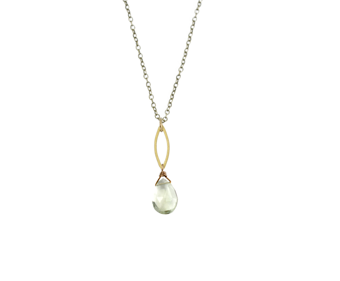 Dainty Green Amethyst Brass Marquis Necklace