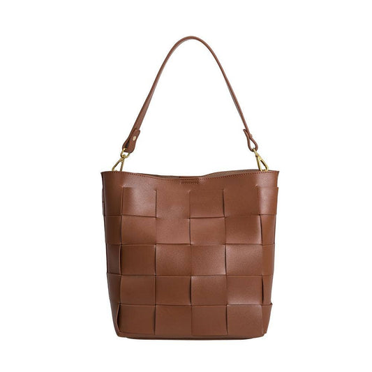 Simone Vegan Shoulder Tote, in Saddle