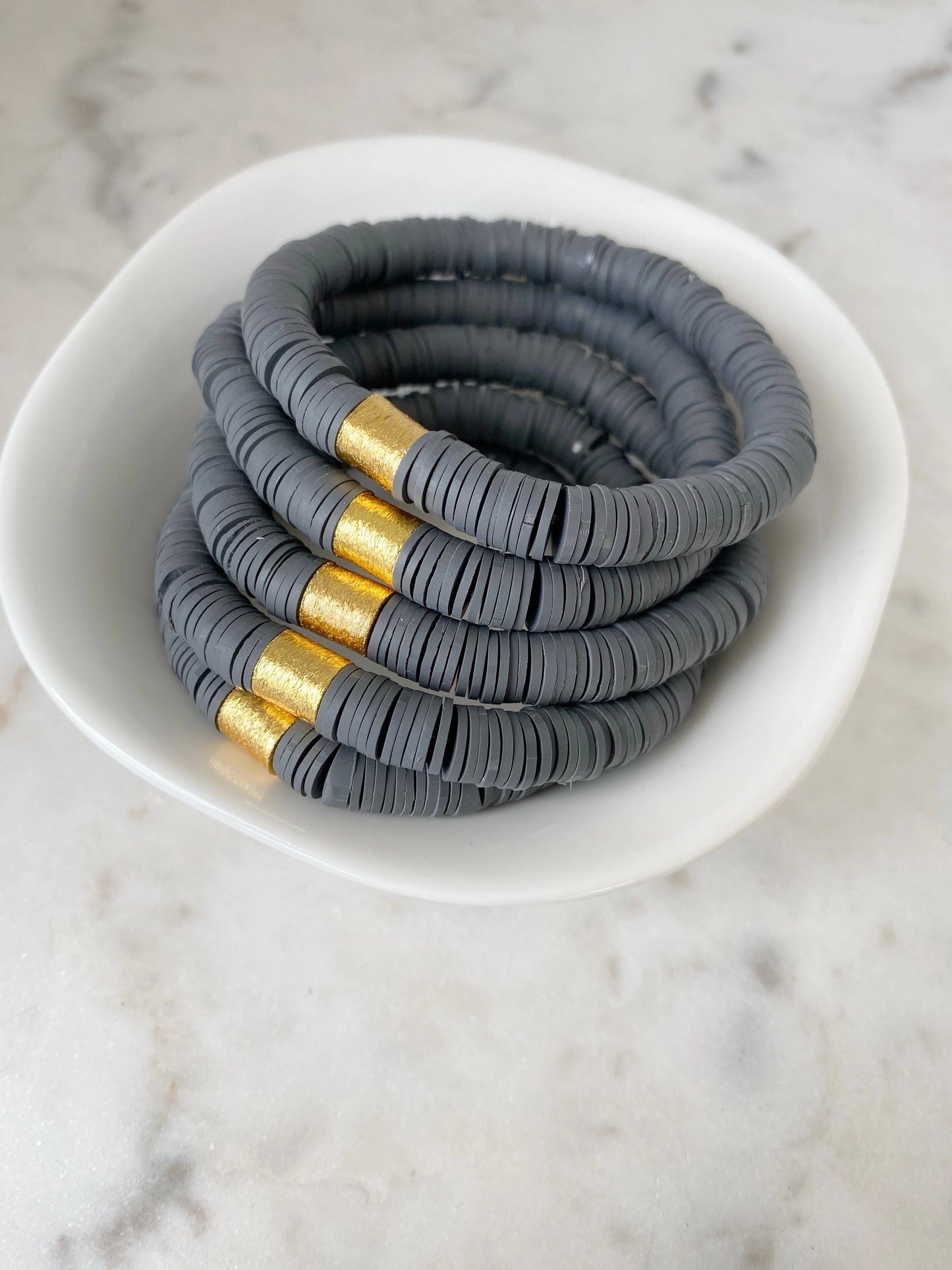 "Dark Gray Gold Barrel'' - Heishi Color POP Bracelet