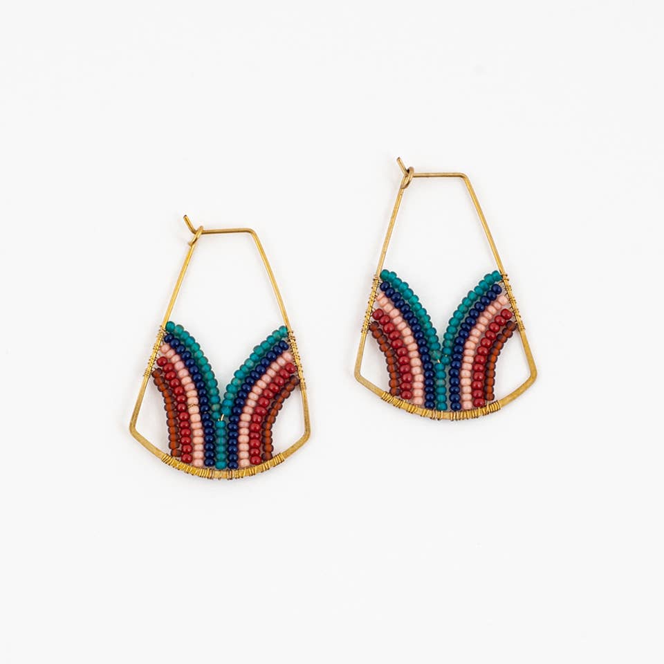 Wellspring Beaded Hoop Earrings, in Turquoise and Pink