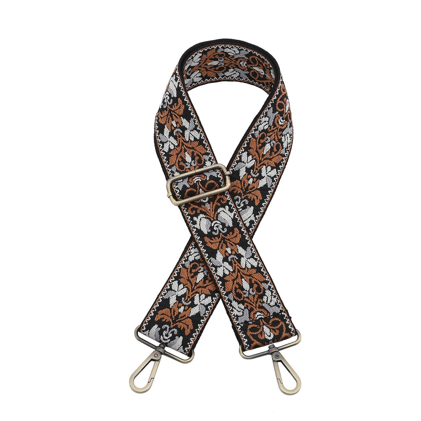 Boho Vine Guitar Strap, in Black & Orange