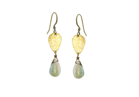 Labradorite Golden Hammered Teardrop Earrings