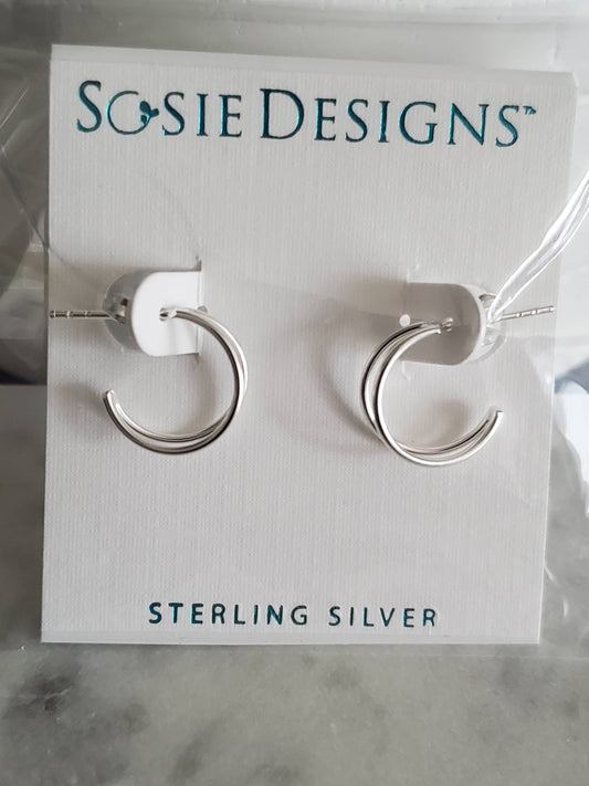 Sterling Silver Double Half Hoop Studs