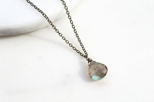 Labradorite Gemstone Necklace Simple Colorful Pendant