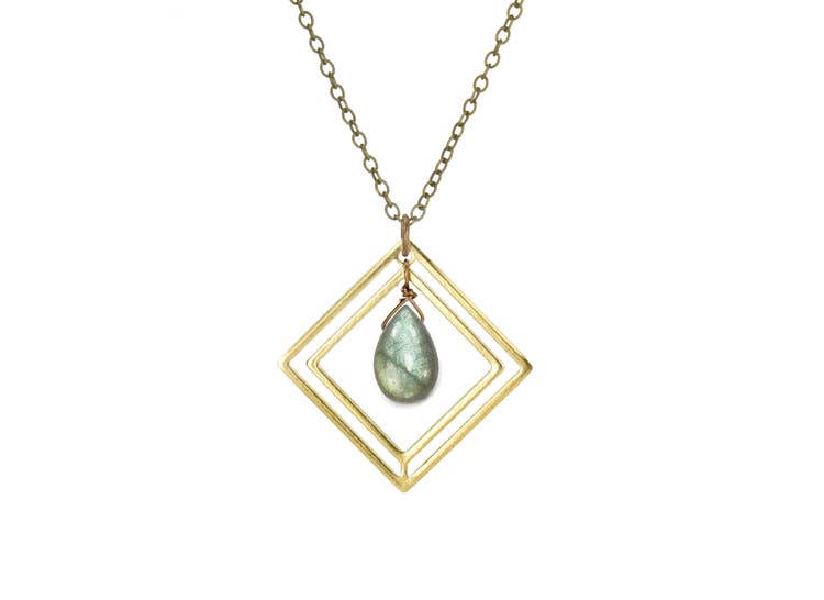 Labradorite Inside Golden Diamond Necklace Simple