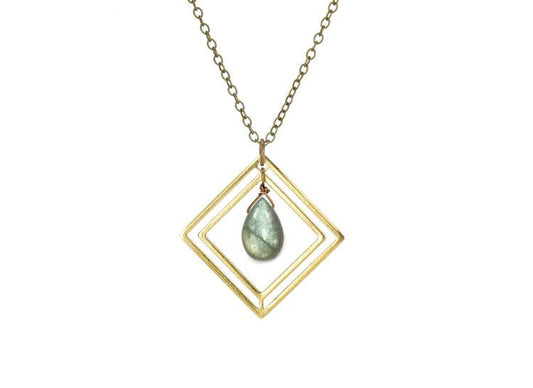 Labradorite Inside Golden Diamond Necklace Simple