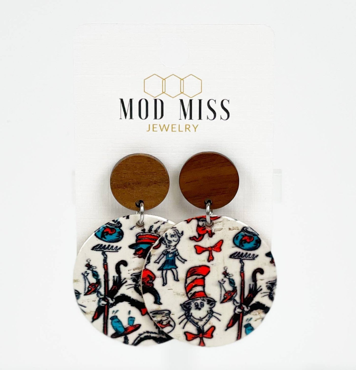 Cork+Leather Round Earring "Cat in the Hat ''