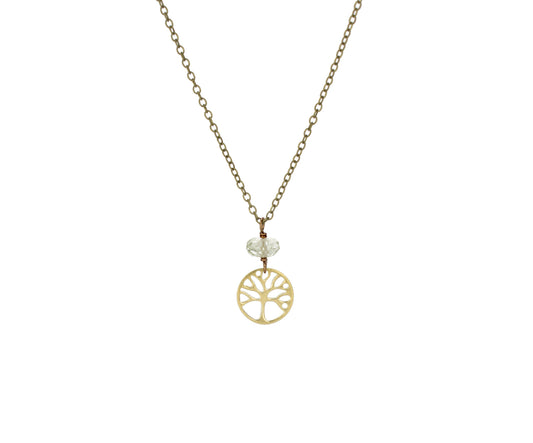 Dainty Tree of Life Charm Necklace with Green Amethyst Stone