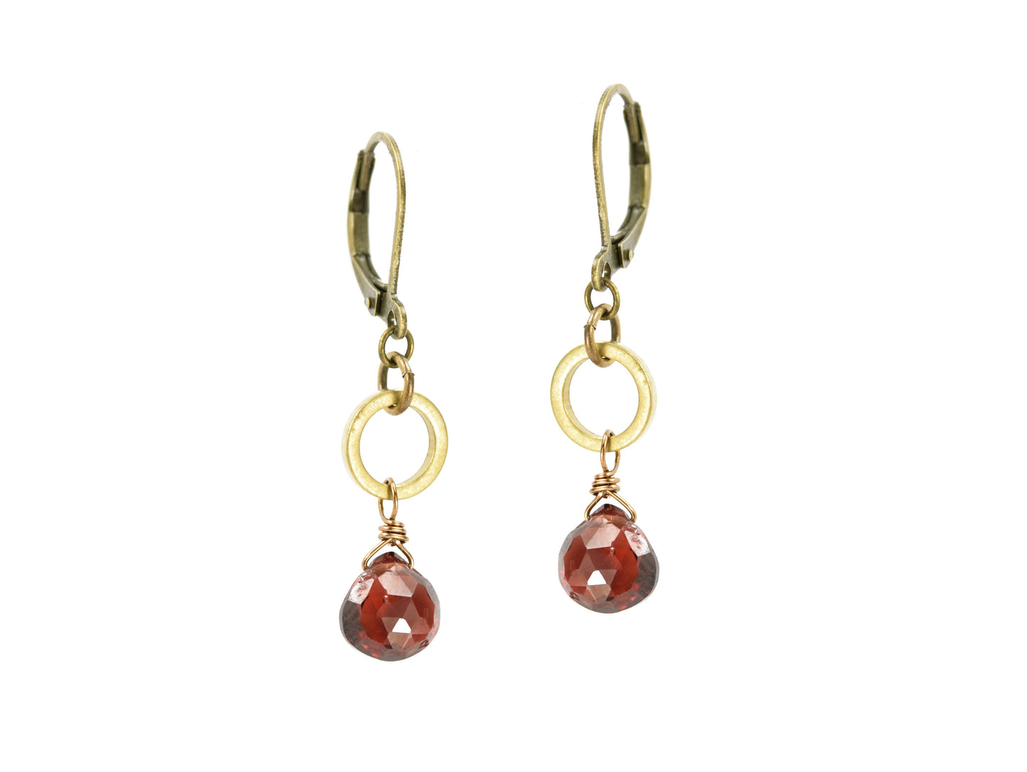 Red Garnet Golden Circle Earrings