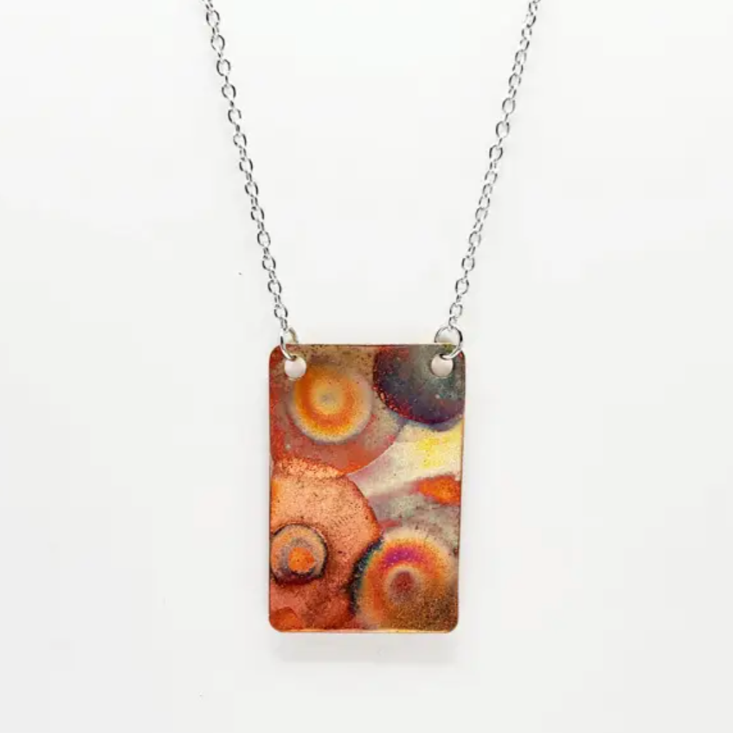 Short "Flame Paint" Copper Rectangle Necklace