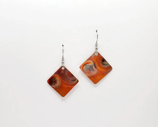 Small "Flame Paint" Copper Diamond Earrings