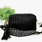 Woven Willow Camera Crossbody Bag, in Black