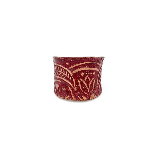 Copper Patina Ring - Red Botanical Print