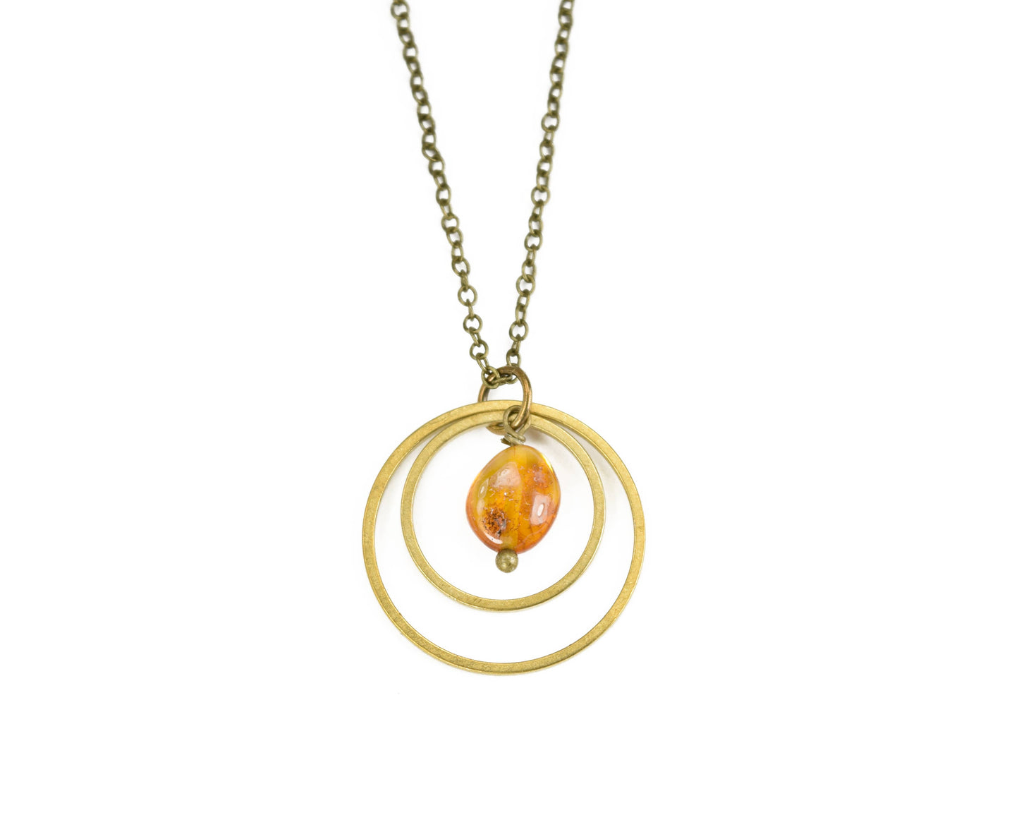 Honey Amber Dainty Simple Double Circles Necklace