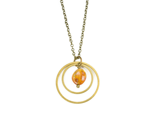 Honey Amber Dainty Simple Double Circles Necklace