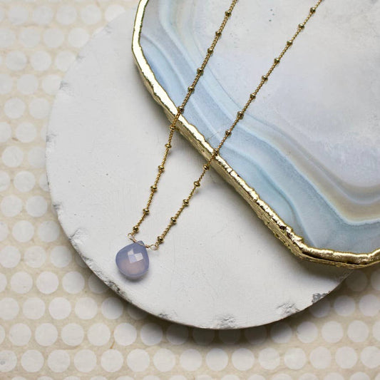 Dainty Semi-Precious Necklace in Gray Chalcedony